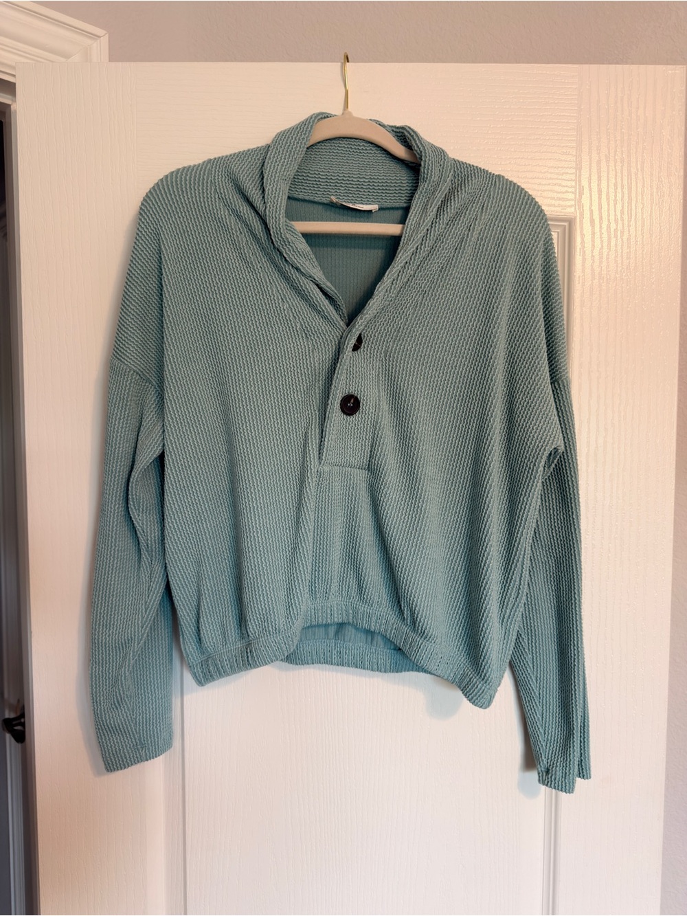 Zenana Outfitters Seafoam Waffle-Knit Hooded Pullover